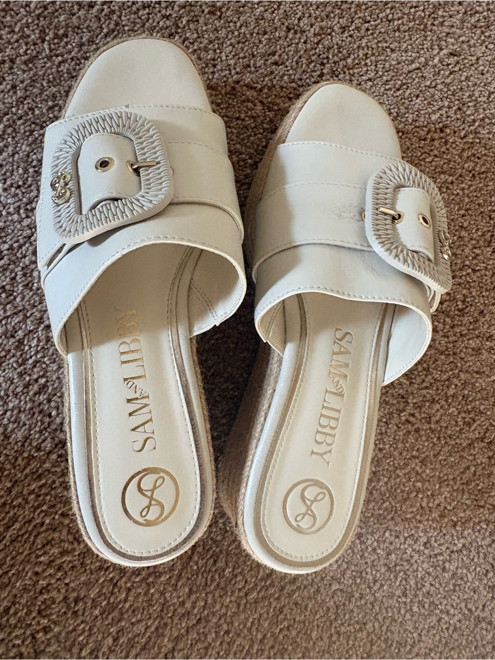 Sam & Libby White Slip-On Buckle Slide Mules